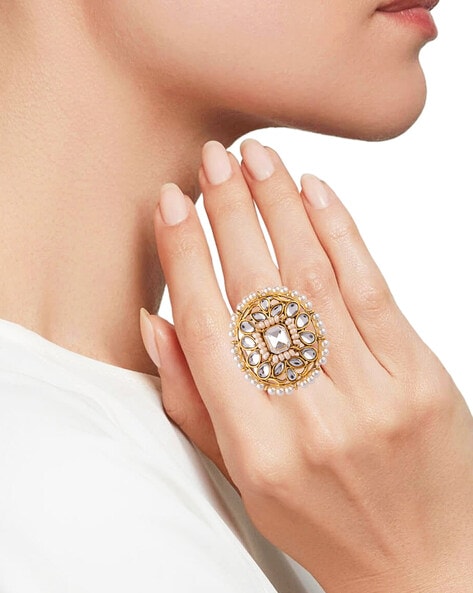 585 gold ring - split zircon shoulders, big round zircon in clear colour |  Jewellery Eshop EU