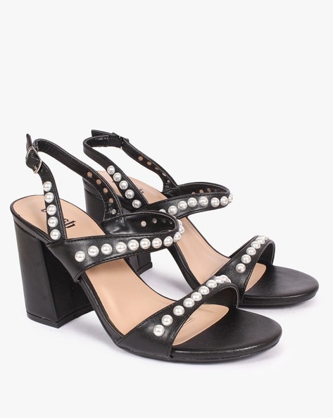 Pearl embellished block heels new arrivals