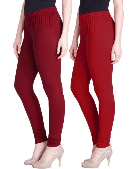 Buy LYRA Women Pack Of 2 Black & Red Churidar Leggings - Leggings for Women  6698523 | Myntra