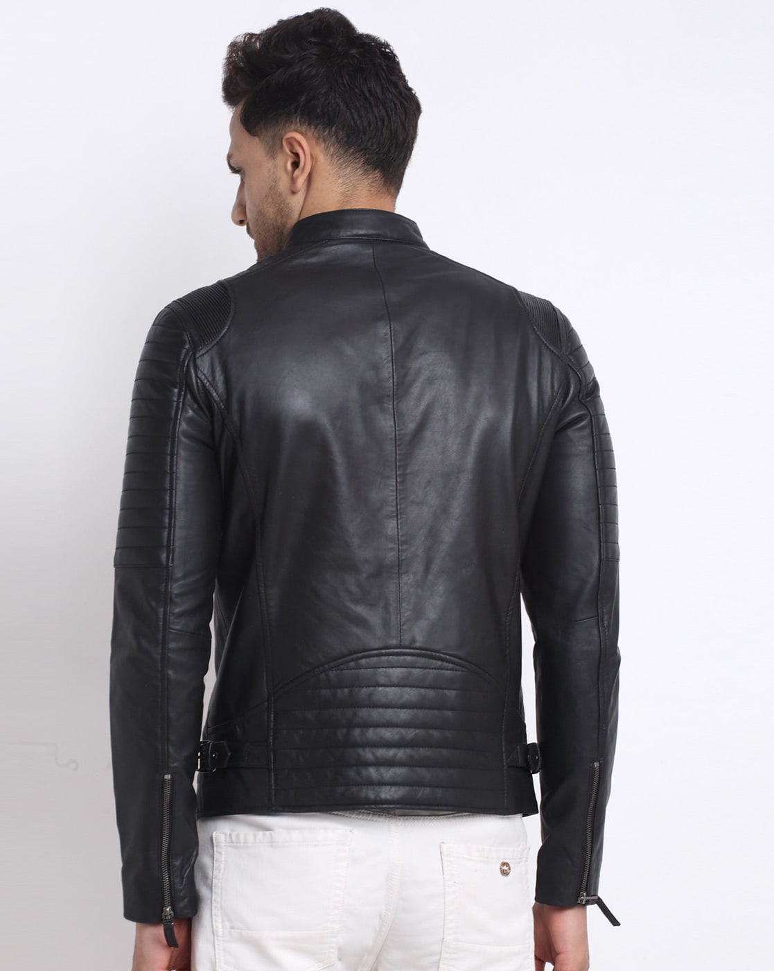 Buy Teakwood Black Plain Genuine Leather Jacket online