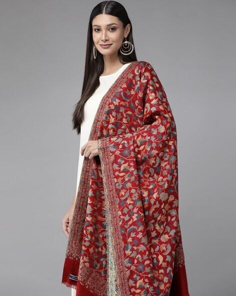 Floral Print Shawl with Frayed Hem Price in India
