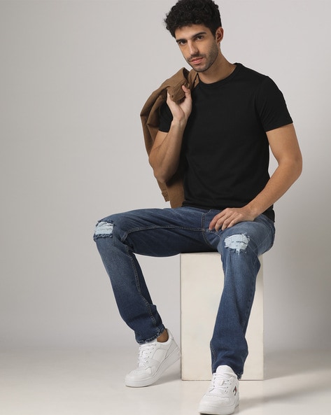 Buy Versace Jeans Couture Men Light-Blue Wash and Distressed Jeans Online -  745099 | The Collective