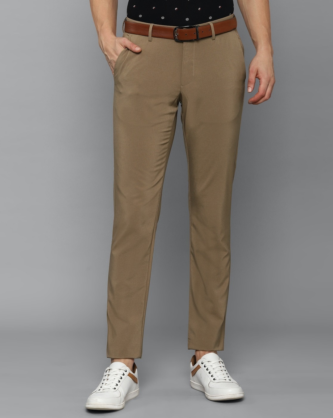 Buy Men Cream Slim Fit Solid Casual Trousers Online - 890163 | Allen Solly