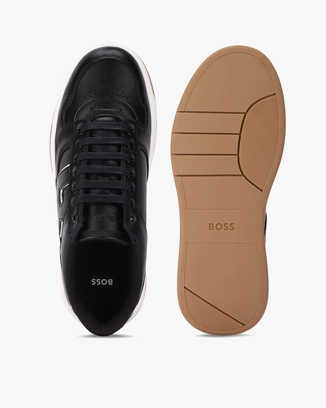 BOSS - Cupsole trainers with laces and branded leather uppers