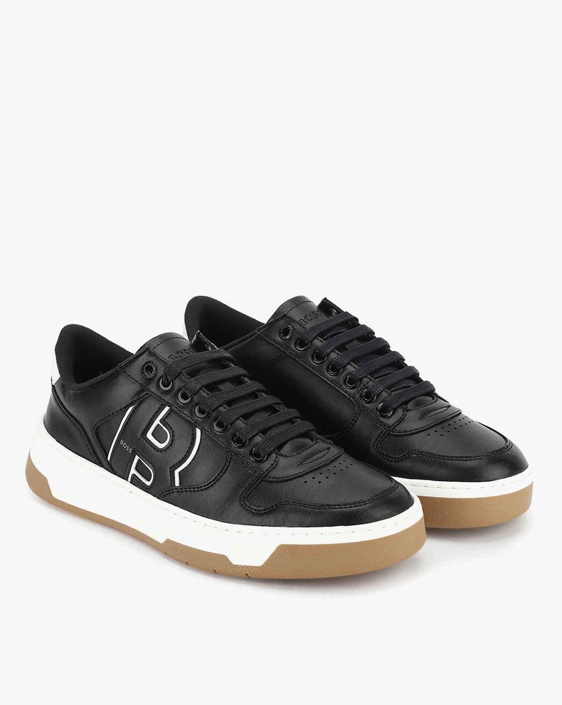 BOSS - Cupsole trainers with laces and branded leather uppers