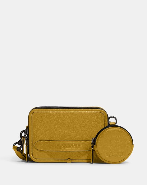 Coach crossbody purse yellow leather adjustable detachable strap handbag |  eBay