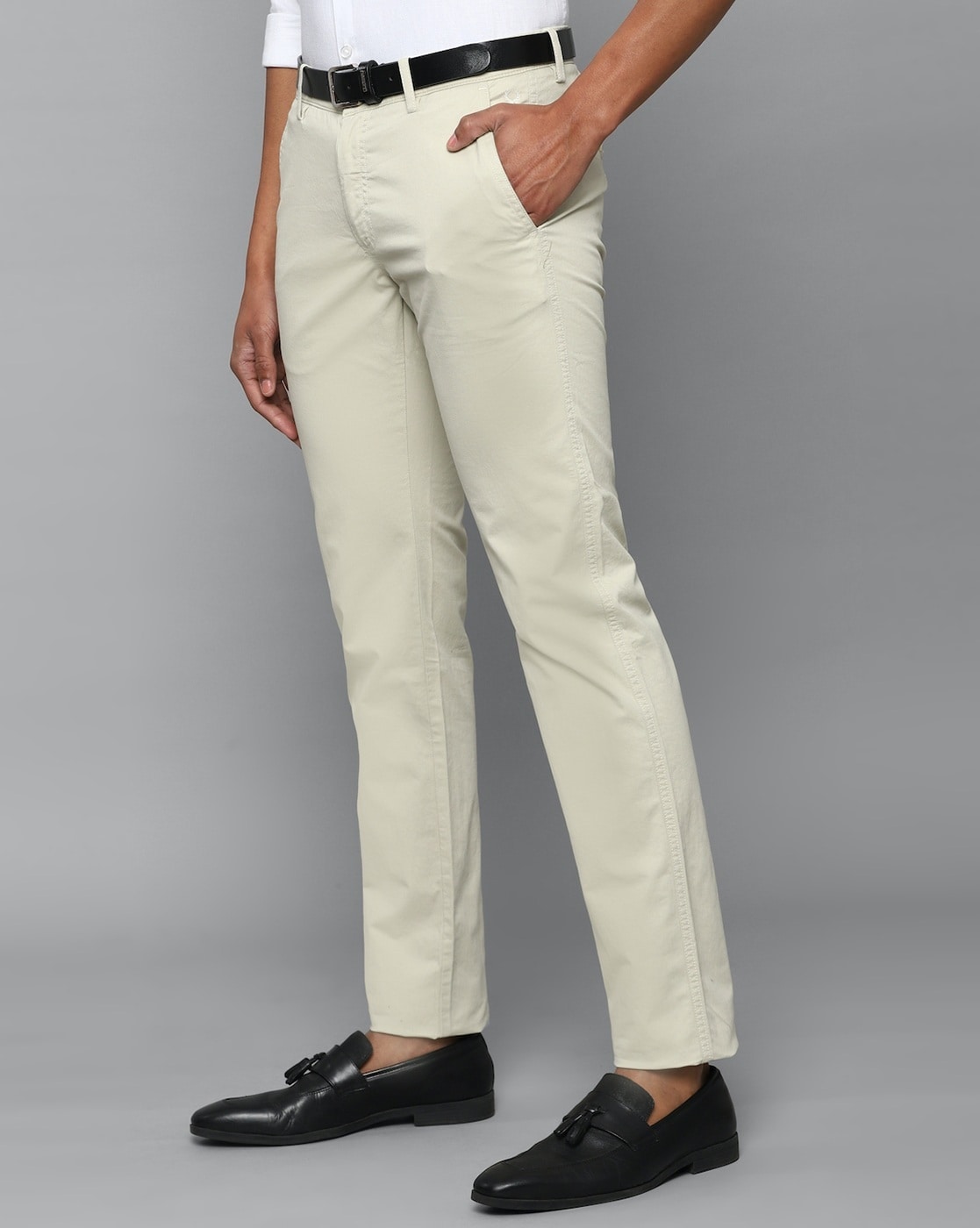 Buy ALLEN SOLLY Khaki Mens Slim Fit Solid Formal Trousers | Shoppers Stop