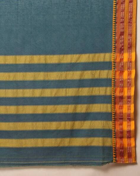 Buy Orange & Blue - Chettinad Cotton Saree online | Chettinad Cotton from  ShrusEternity