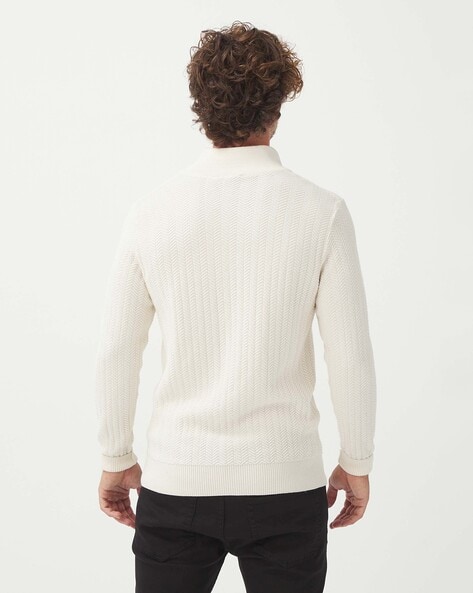 Pattern-Knit Pullover with Half-Zip Closure