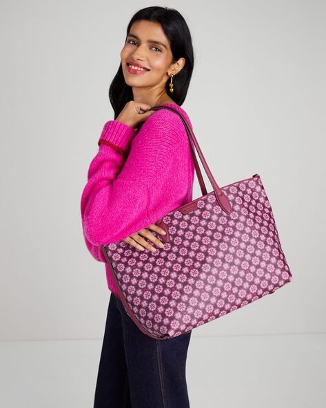 Womens Kate Spade Tote Bags India Promo Code - Spade Flower Monogram Sutton  Large Raspberry Jam Multicolor