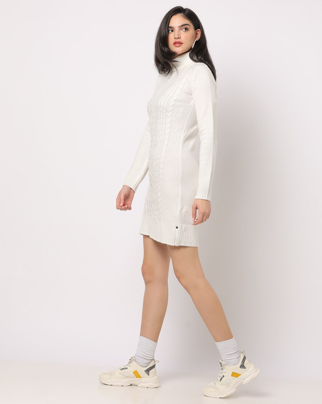 white turtleneck sweater dress