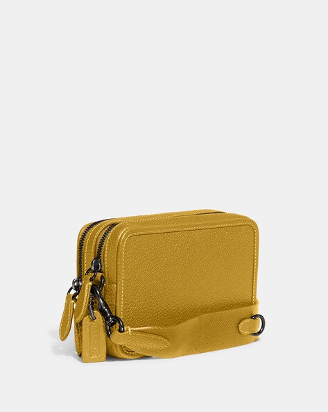 COACH Crossbody Pouch In Polished Pebble Leather in Yellow | Lyst