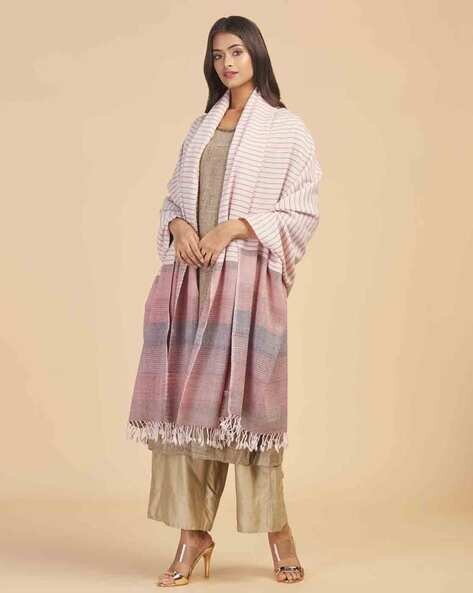 Striped Woven Shawl with Fringed Hems Price in India