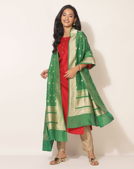 Floral Woven Silk Dupatta Price in India
