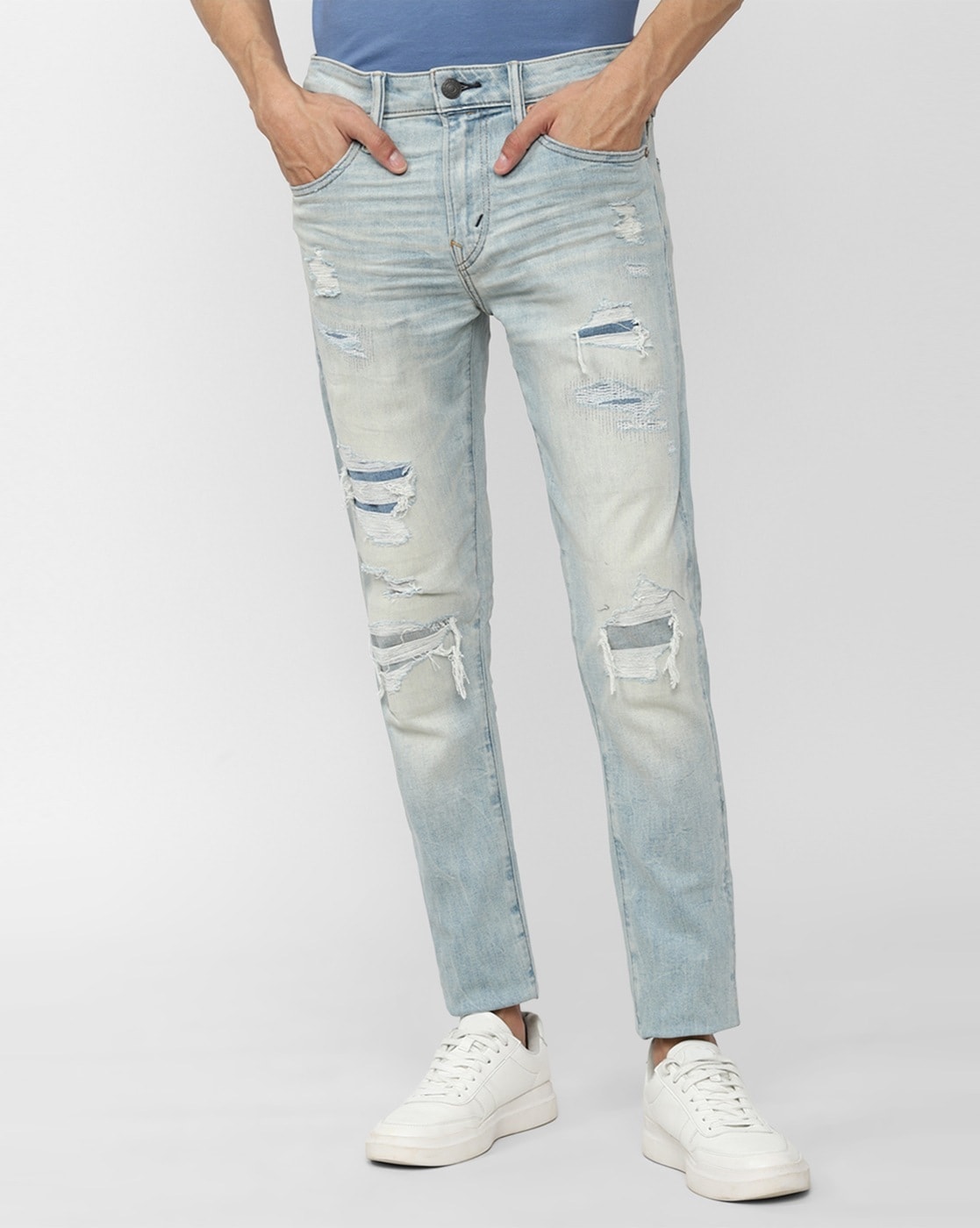 Skinny Stretch Exploded Knee Ripped Jeans | boohooMAN USA