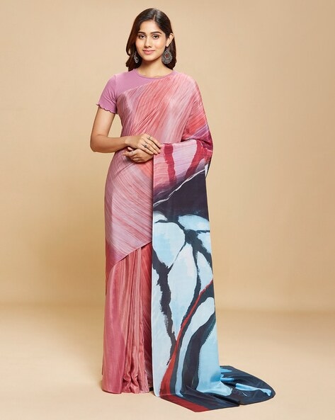 Aqua Green Organza Silk Crepe Saree Online at Best Price - Rutbaa