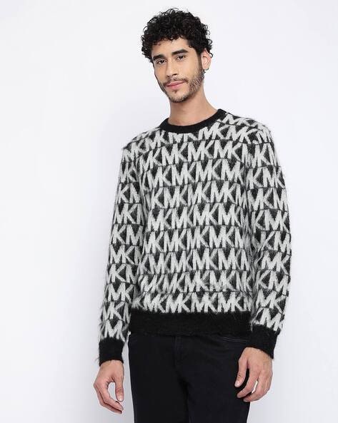 Buy Michael Kors Brushed Logo Jacquard Sweater | Black Color Men | AJIO LUXE