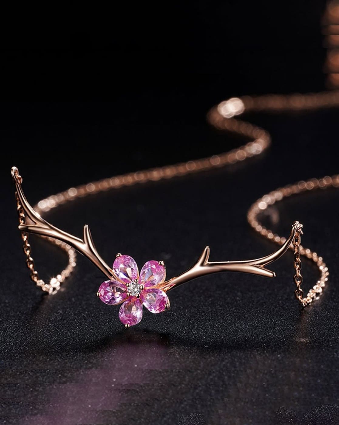 Peach Blossom Dainty Flower Pendant Necklace | Michael Michaud