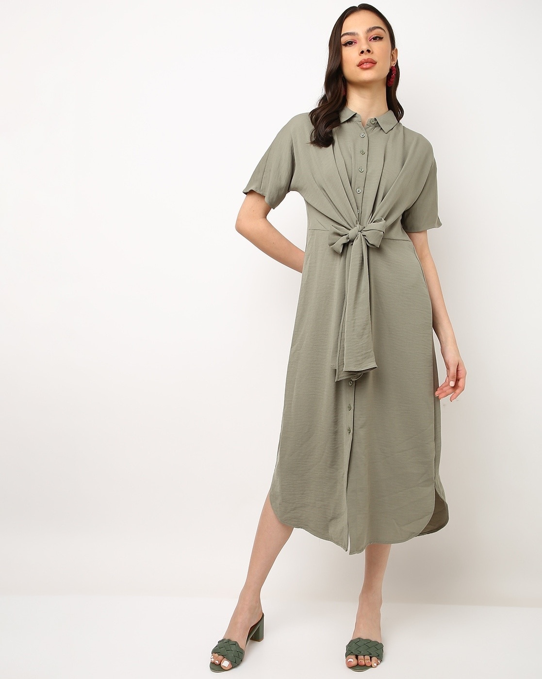 Black Drawstring Midi Shirt Dress | New Look