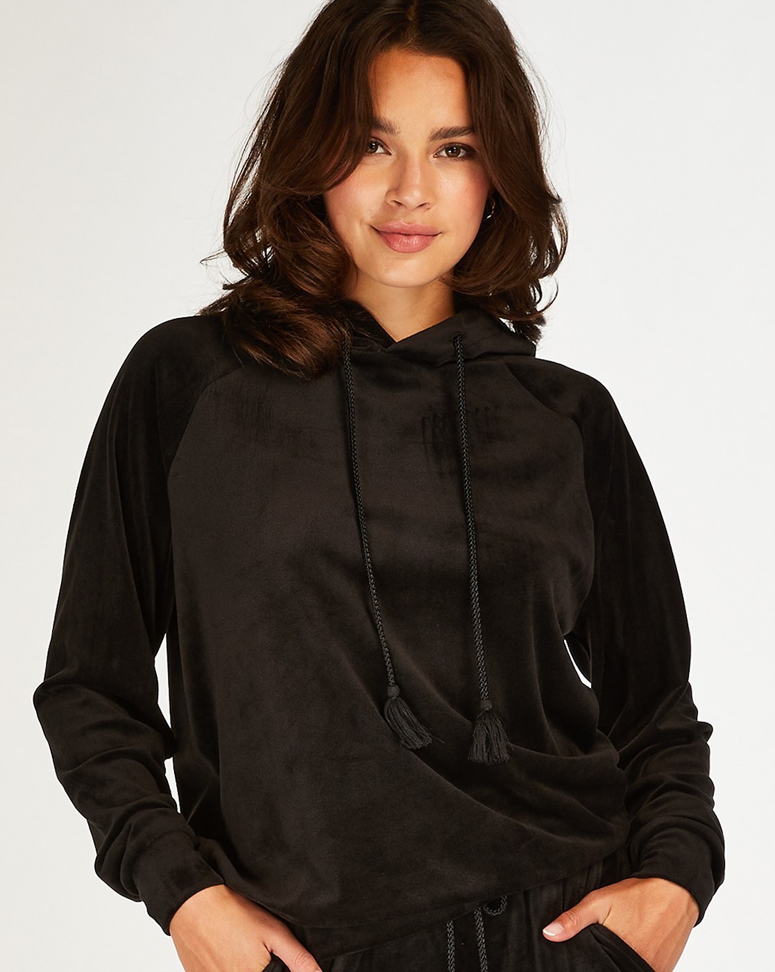 Womens black velour online hoodie