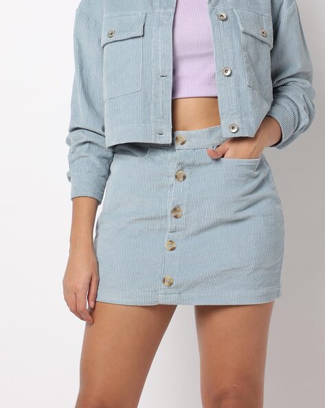 Rosa Button Denim Skirt Blue, Skirts