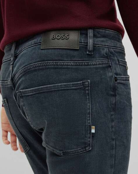 BOSS - Slim-fit jeans in dark-blue Italian super-soft denim