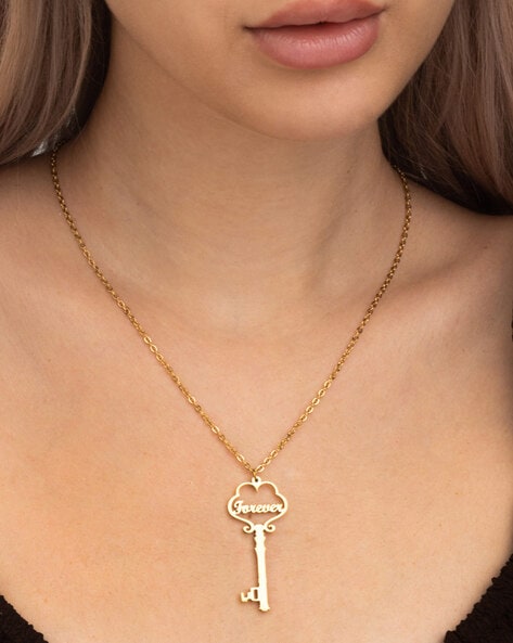 Personalized Heart On Lock and Key Necklace with Diamonds- Gold Vermeil -  Oak & Luna