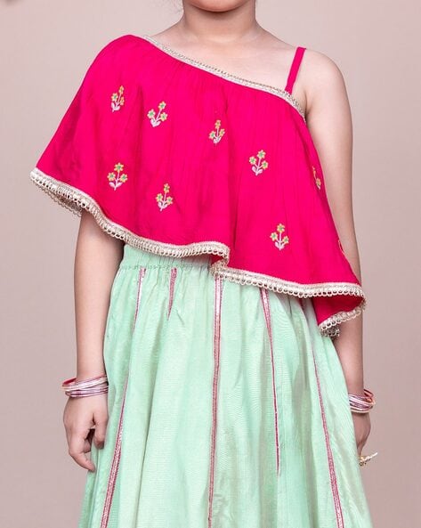 Off Shoulder Crop Top With Red Embroidered Lehenga – Astha Narang