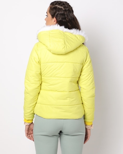 Women′ S Yellow Invisible Hood Winter Insulated Puffer Coat/Jacket