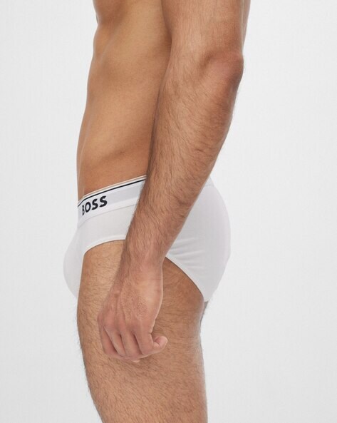 BOSS - Three-pack of logo-waistband briefs in stretch cotton