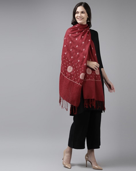 Floral Printed Stole with Tassels Price in India