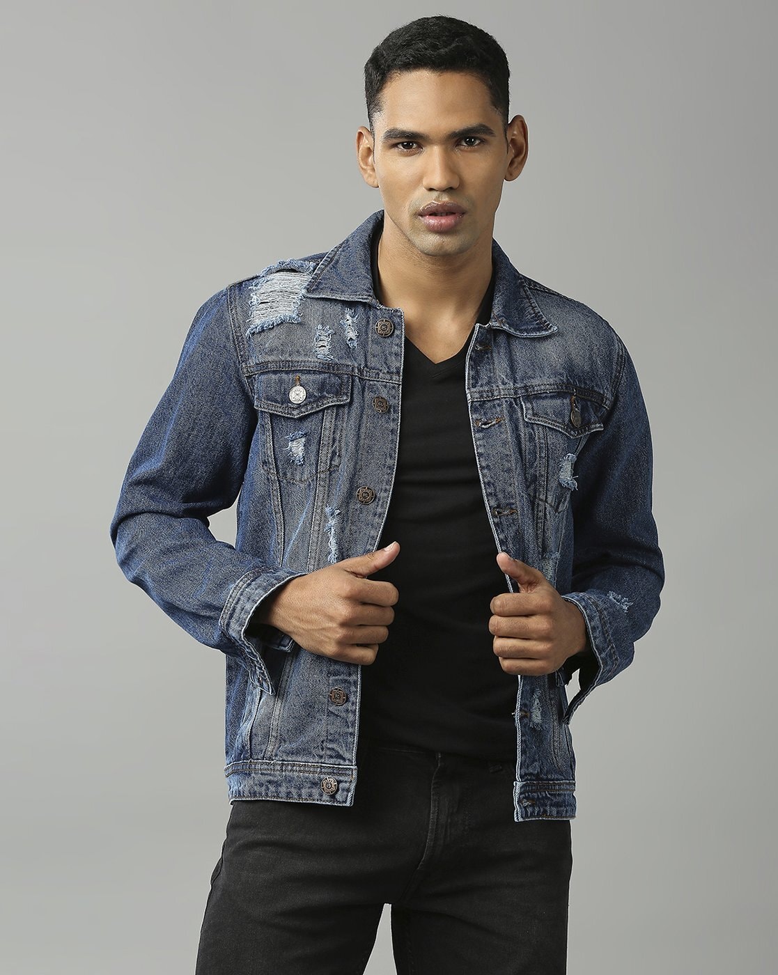 Distressed Faded Denim Jacket – VICTORIOUSUSA