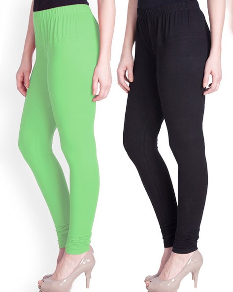 Indian cotton Churidar Stretchable Leggings Women PACK OF 2(Green+