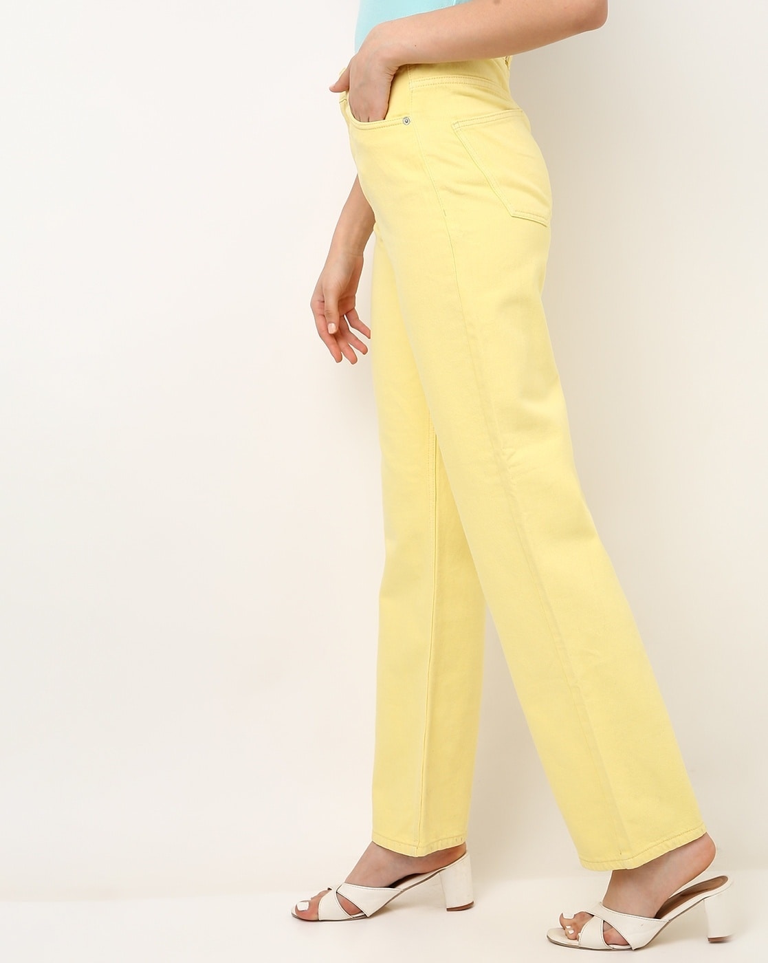 Van Heusen Woman Trousers & Leggings, Van Heusen Yellow Trousers for Women  at Vanheusenindia.com