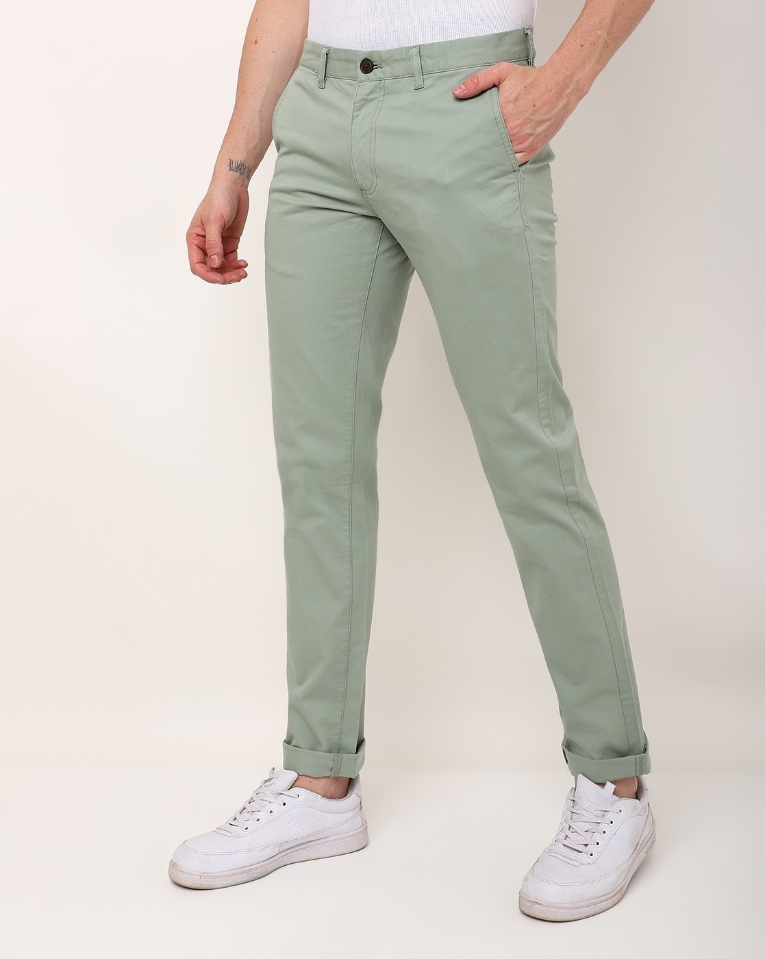 Classic Polo Mens Solid Moderate Fit Green Trousers - Ares Lt.Pista -  Classic Polo