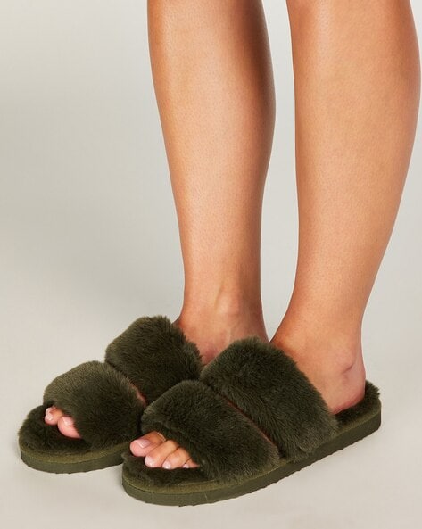 Furry double strap slippers new arrivals