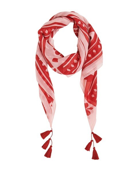 Typographic Print Scarf with Tassels Price in India