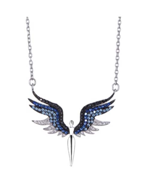 Amazon.com: Alilang Crystal Blue Teardrop Angel Wing Pendant Necklace :  Clothing, Shoes & Jewelry