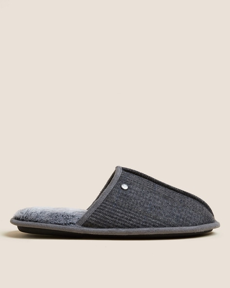 Mens leather slippers online m&s