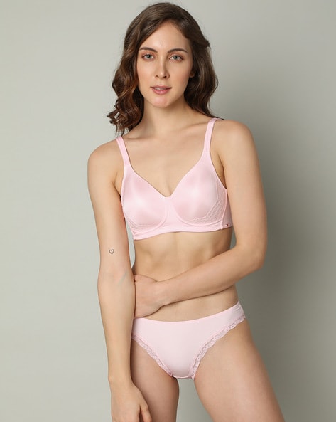 Woman Pink Padded Lace Bra Panty Lingerie Set at Rs 950/piece