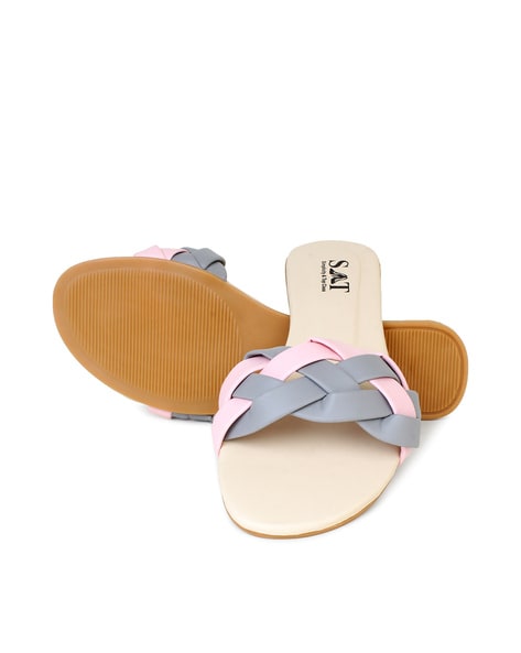 Buy Pink Grey Flat Sandals for Women by SAT Online Ajio