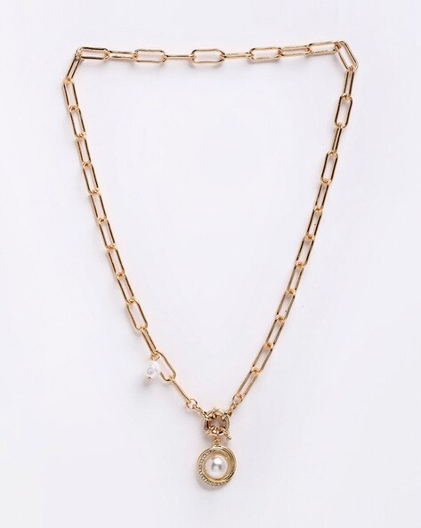 Layered Chunky Chain Pearl Heart Pendant – Vembley