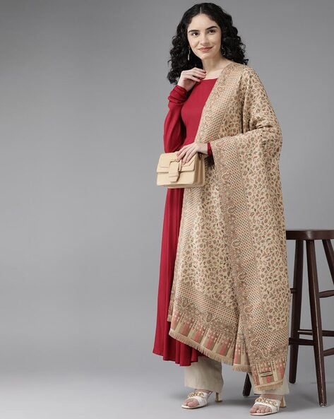 Floral Pattern Shawl with Frayed Hems Price in India