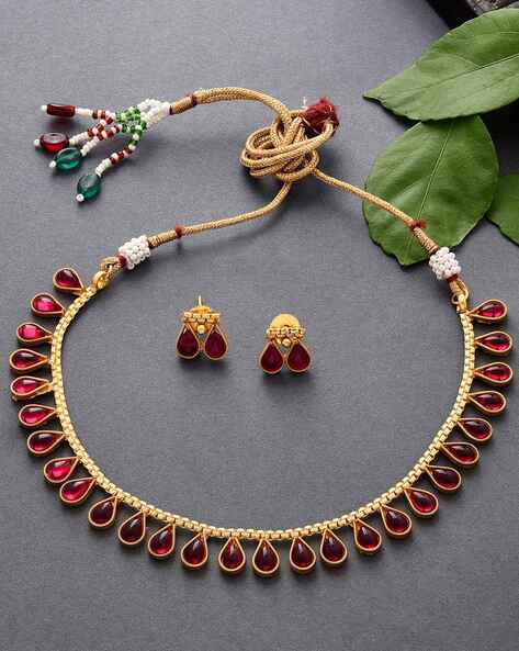 Buy Peora Gold Plated Stylish Red Stone Studded Choker Necklace Jewellery  Set For Women (PF04N209RP) Online