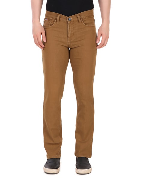 delexo brown straight high rise straight jeans