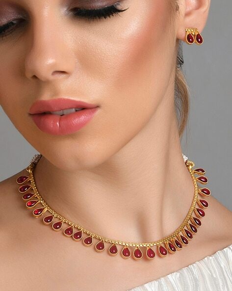 Order 5.200gm 22ct gold with glassfiled Ruby drops necklace Online From Sri  kirti jewellers