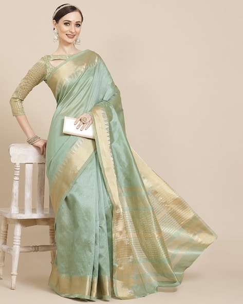 Emerald Green Colour With Siver And Golden Buttas Art Jute Saree. | Jolly  Silks - The Destination Of Silks | Online shopping site - Jolly Silks