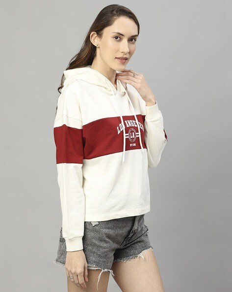 Colourblock Hoodie with Drop Shoulder Sleeves