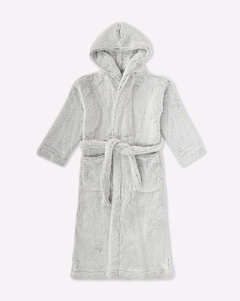 Ladies Grey Hearts Fluffy Dressing Gown  Designer Desirables