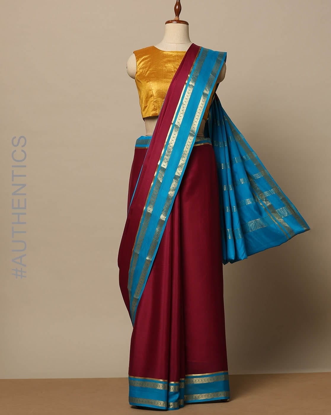 Buy Wine & Blue Sarees for Women by Indie Picks Online | Ajio.com